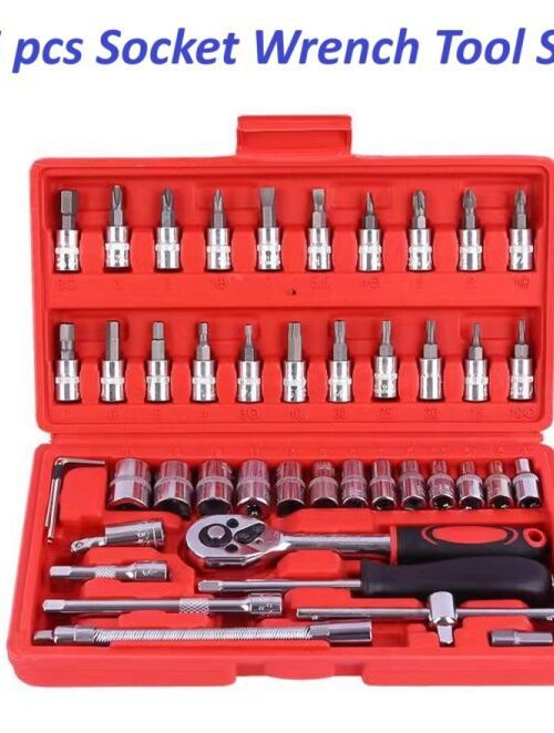46-piece Professional Socket Wrench Tool Set With Ratchet Handle, Sockets, Screwdriver Bits For Car, Motorcycle, Bicycle, Home Repair, Mechanical Work, Garage And Diy Maintenance Tasks, Portable Heavy-duty Tool Kit