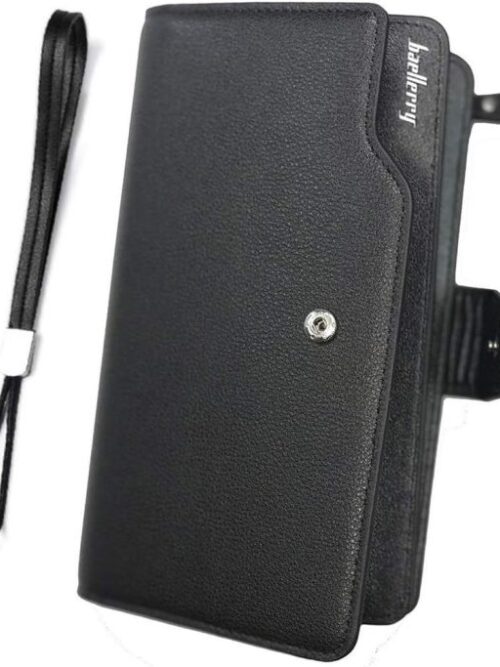 Baellerry Men’s Leather 2nd Bag, Large Capacity, Coin Purse, Zip Around Wallet, 23 Card Slots, Luxury, Handle, Long Wallet, Gift Compatible – Black